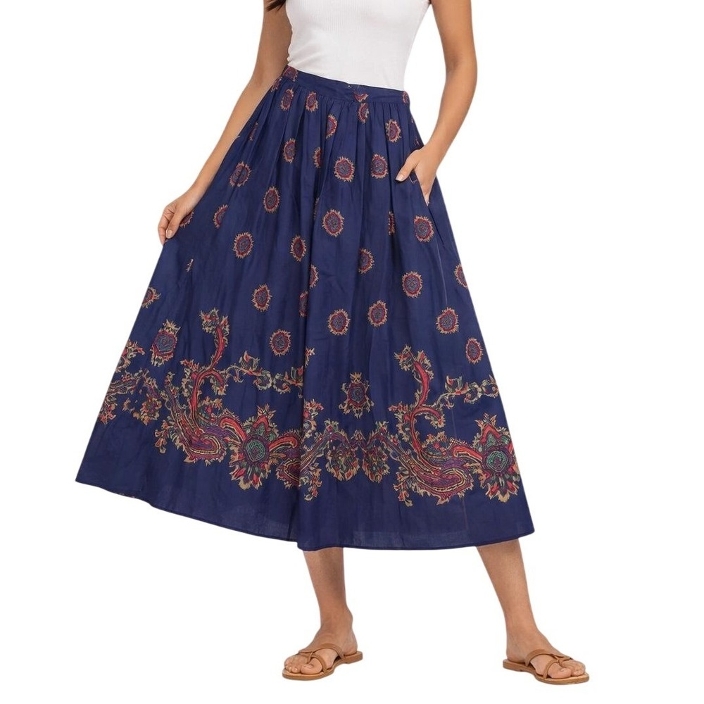 Vintage Lord & Taylor Pleated Maxi Skirt Womens 8 Floral Paisley Boho Flowy 90s